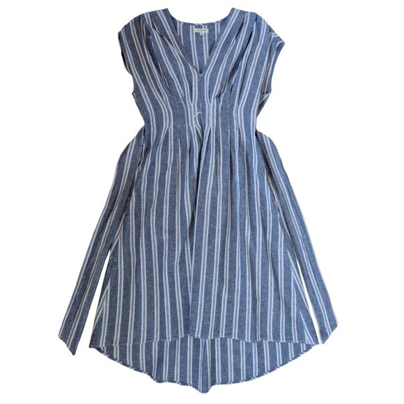 Max Studio Blue and White Striped Linen Blend Dress Sz L - Picture 2 of 6